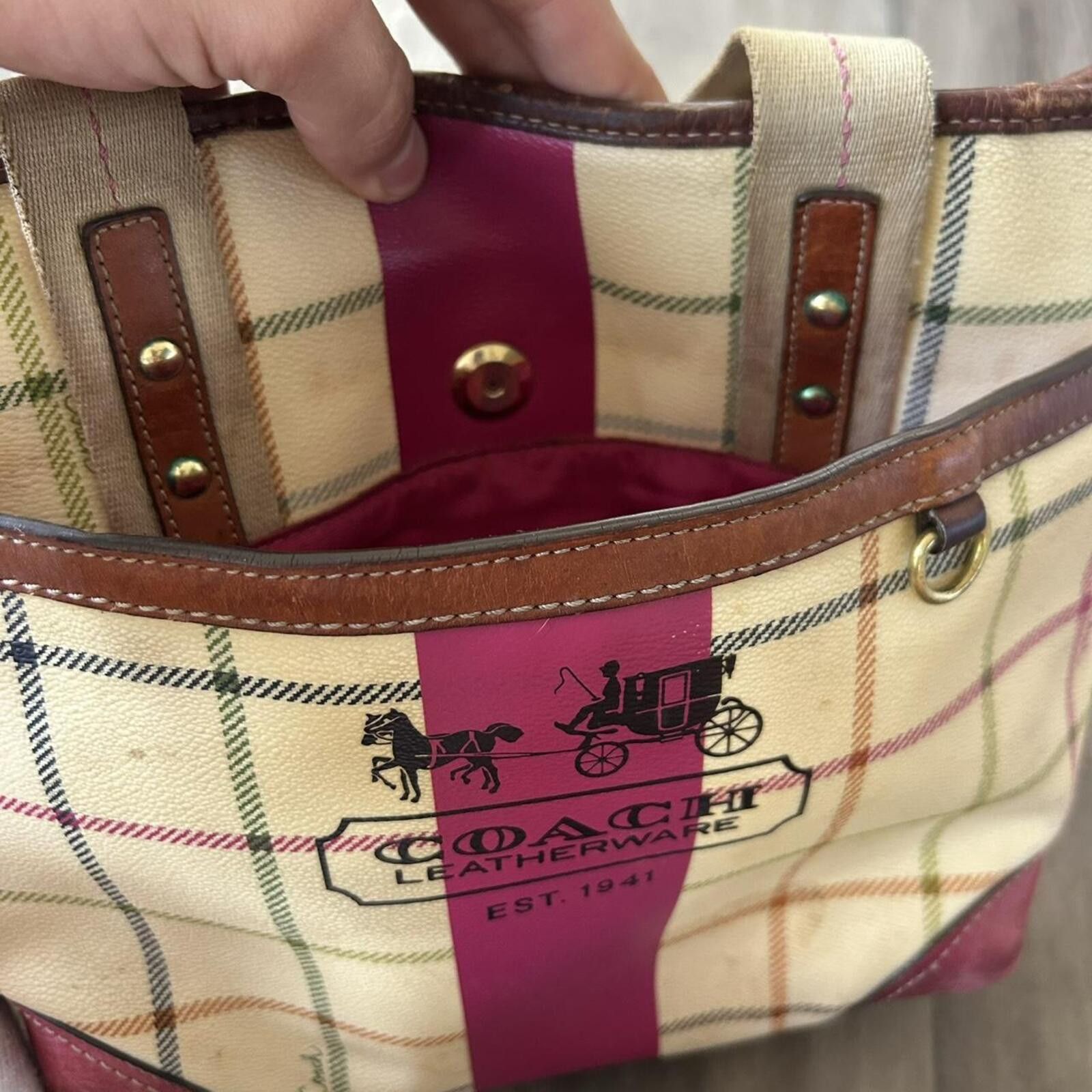 Coach Vintage Coach multicoloured plaid tote bag purse Size ONE SIZE - 5 Thumbnail