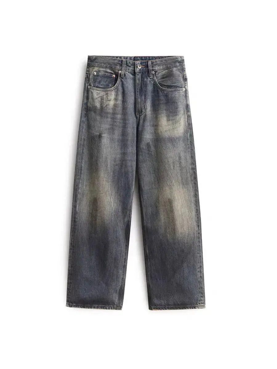 Vertical Stripe Washed Micro Jeans