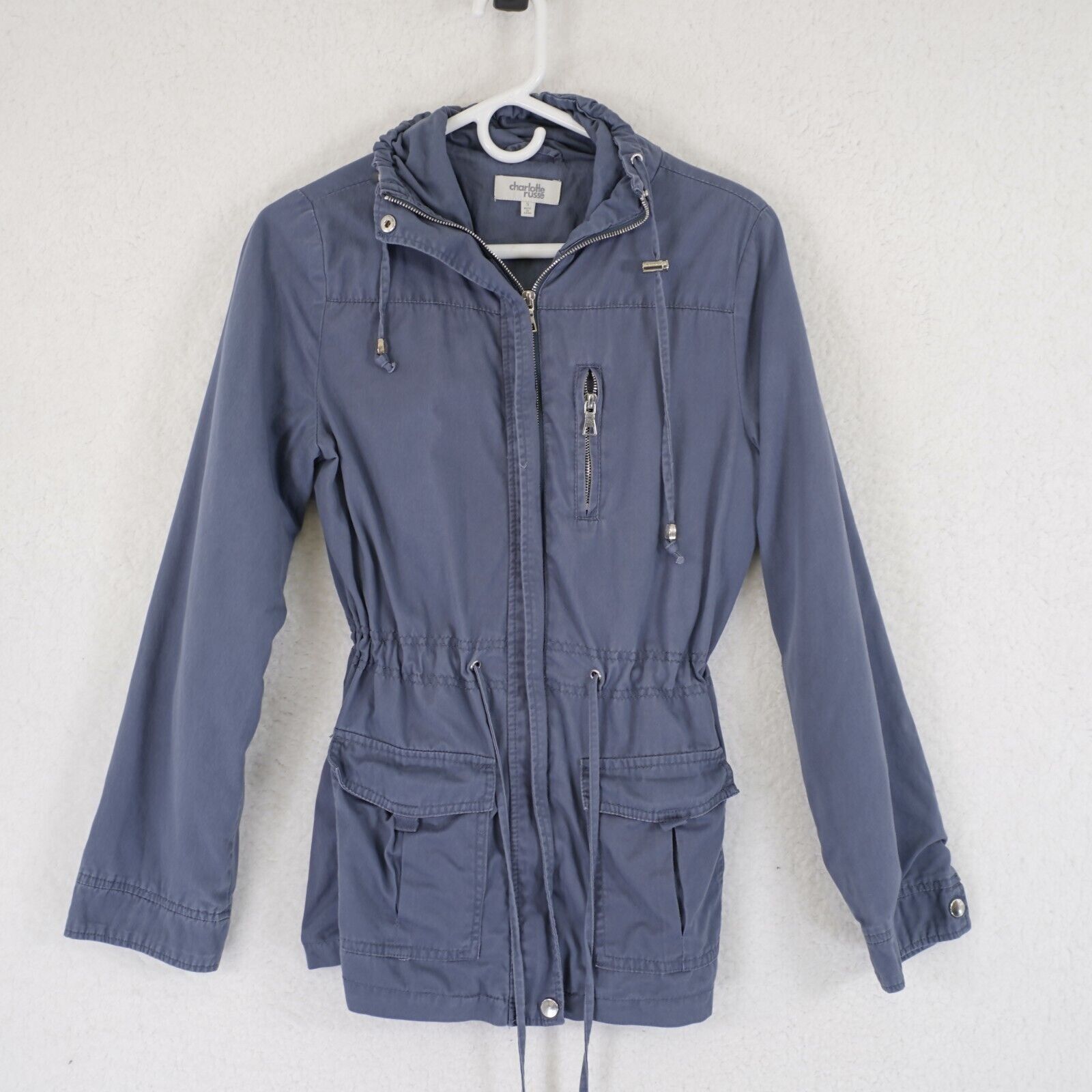 Designer Charlotte Russe Small Blue Full Zip Lined Jacket Cotton Oute Size S / US 4 / IT 40 - 1 Thumbnail
