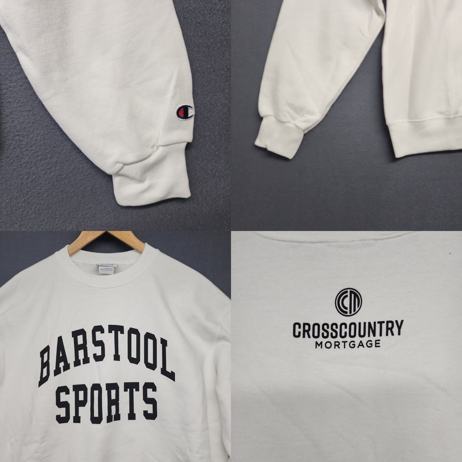 Champion Barstool Sports Champion Eco Sweatshirt Mens Large White Crew Neck Long Sleeve Pullover Sweatshirt Regular Machine Washable Men Fall Winter Size US L / EU 52-54 / 3 - 8 Thumbnail