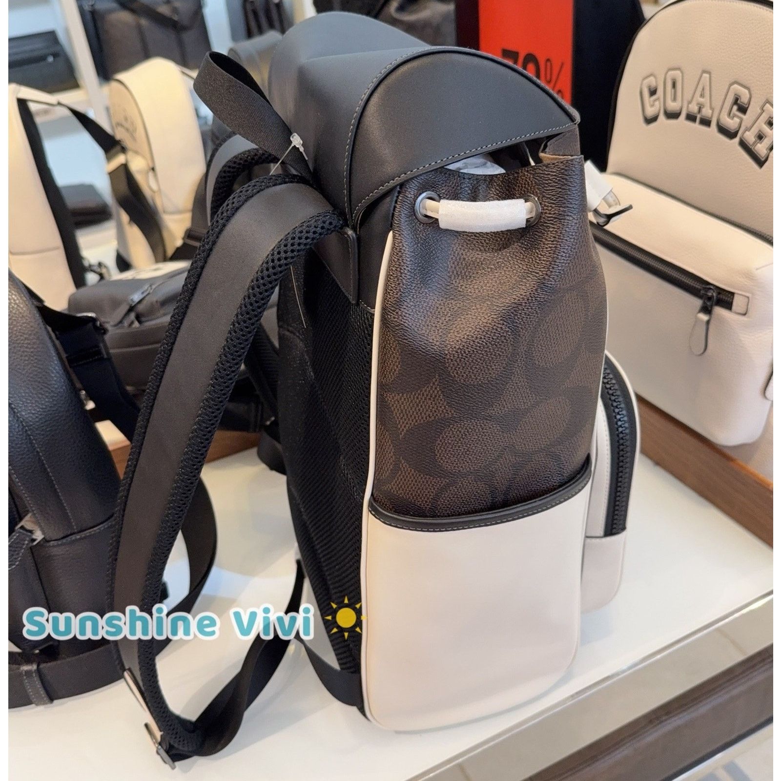 Coach NWT COACH CY775 Racer Backpack Blocked Leather Walnut Chalk Size ONE SIZE - 3 Thumbnail