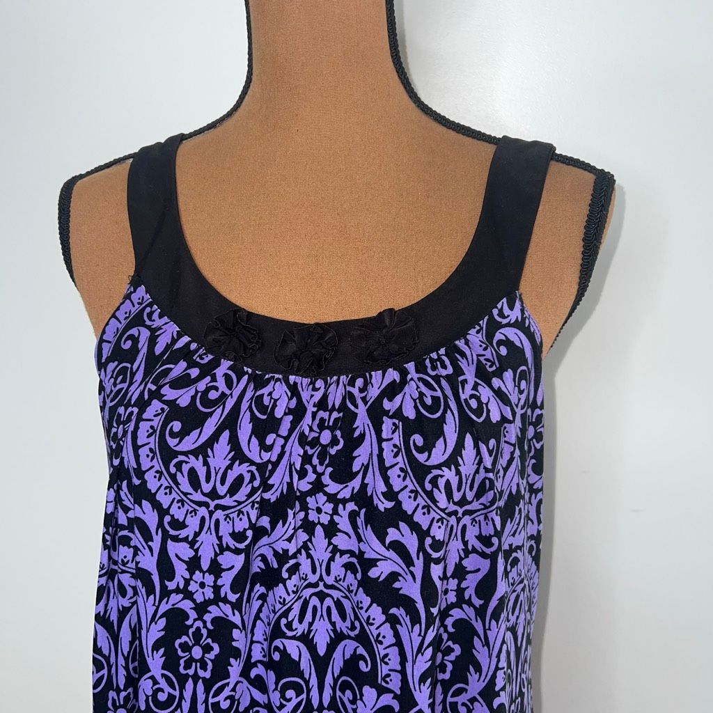 Alpha Studio Studio Donatella Purple & Black Floral Print Chemise Nightgo Size ONE SIZE - 3 Thumbnail