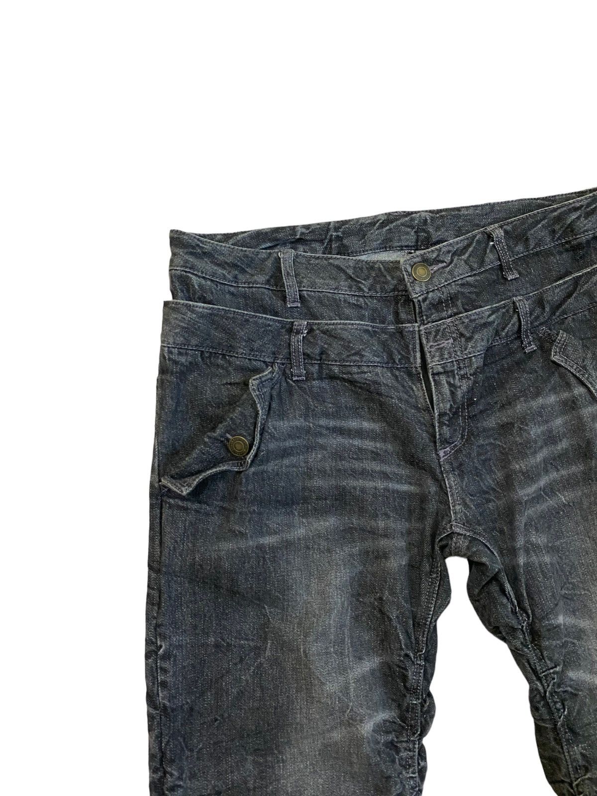 Japanese Brand Japan Denim Black Acid Wash Double Waist Stacked Denim Jeans Size US 35 - 4 Thumbnail