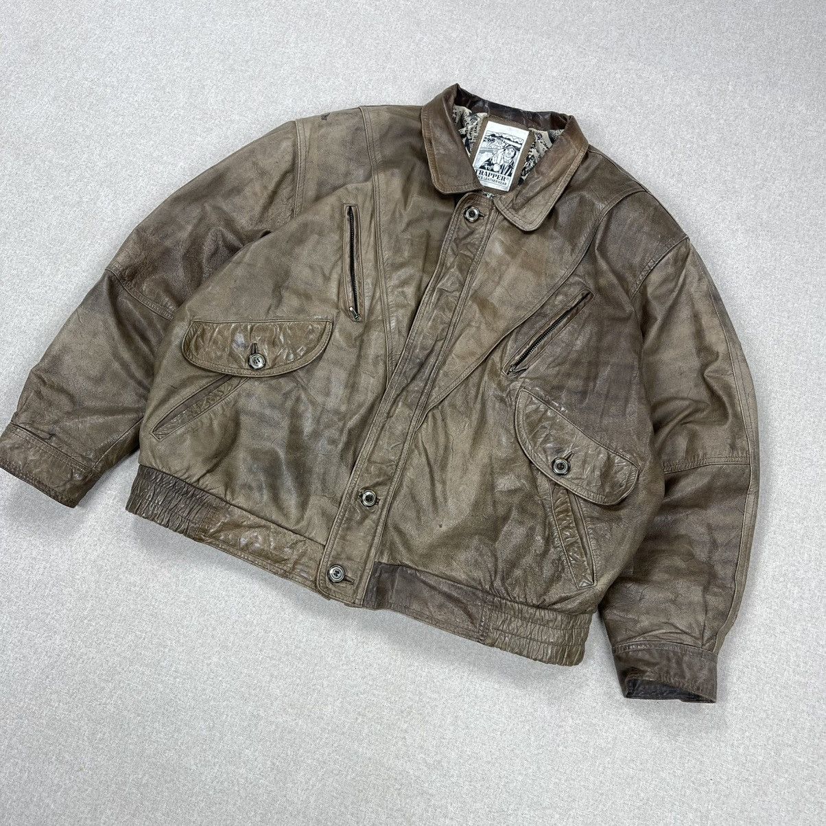 Leather × Vintage VINTAGE GENUINE LEATHER BROWN BOMBER JACKET BOXY DISTRESSED Size US XL / EU 56 / 4 - 5 Thumbnail