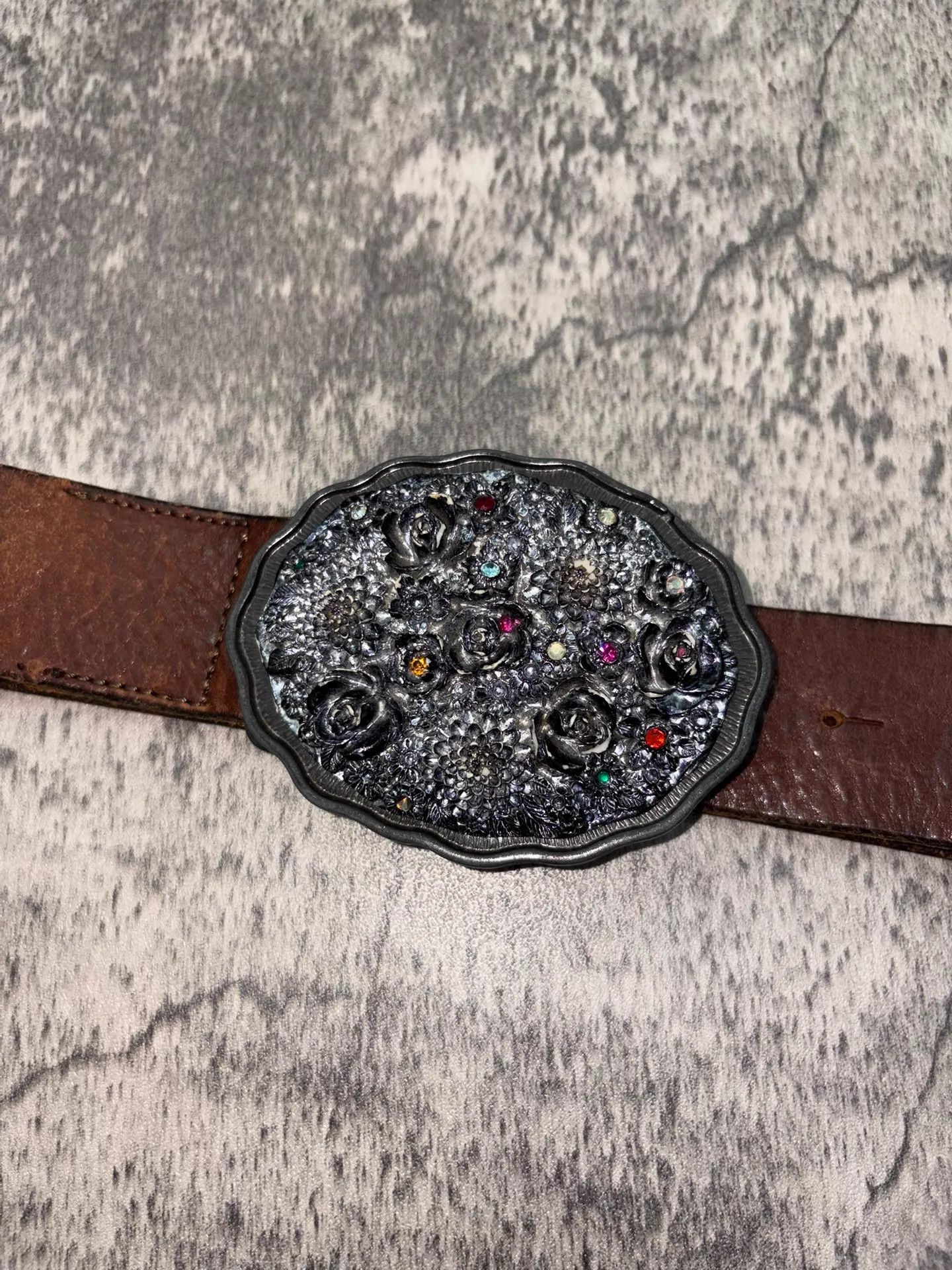 Diesel Diesel Vintage 3D Embossed Floral Crystal Leather Belt Size ONE SIZE - 2 Thumbnail