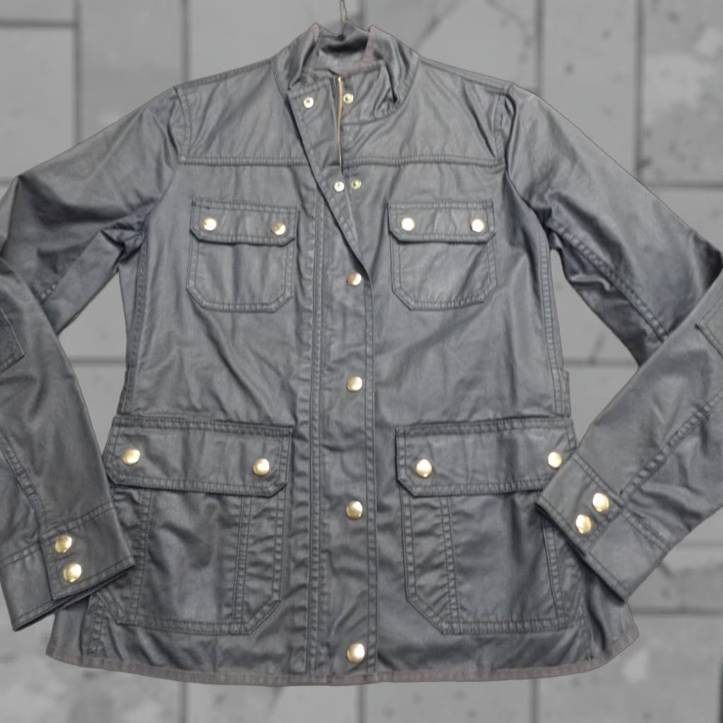 J.Crew J.CREW Women's Jacket S Black Waxed Canvas High Collar Military Jacket Storm ASO Waxed Size S / US 4 / IT 40 - 1 Thumbnail