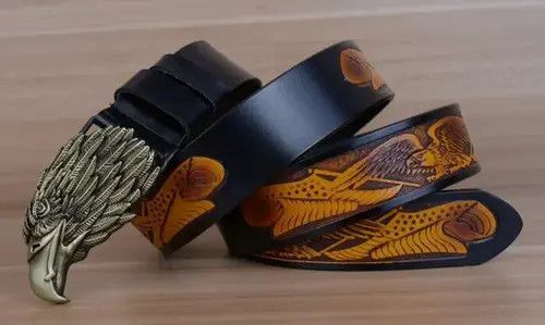 Indigo × Japanese Brand Belts Eagle Buckle Vintage Genuine Leather Belts for Men Size ONE SIZE - 2 Thumbnail