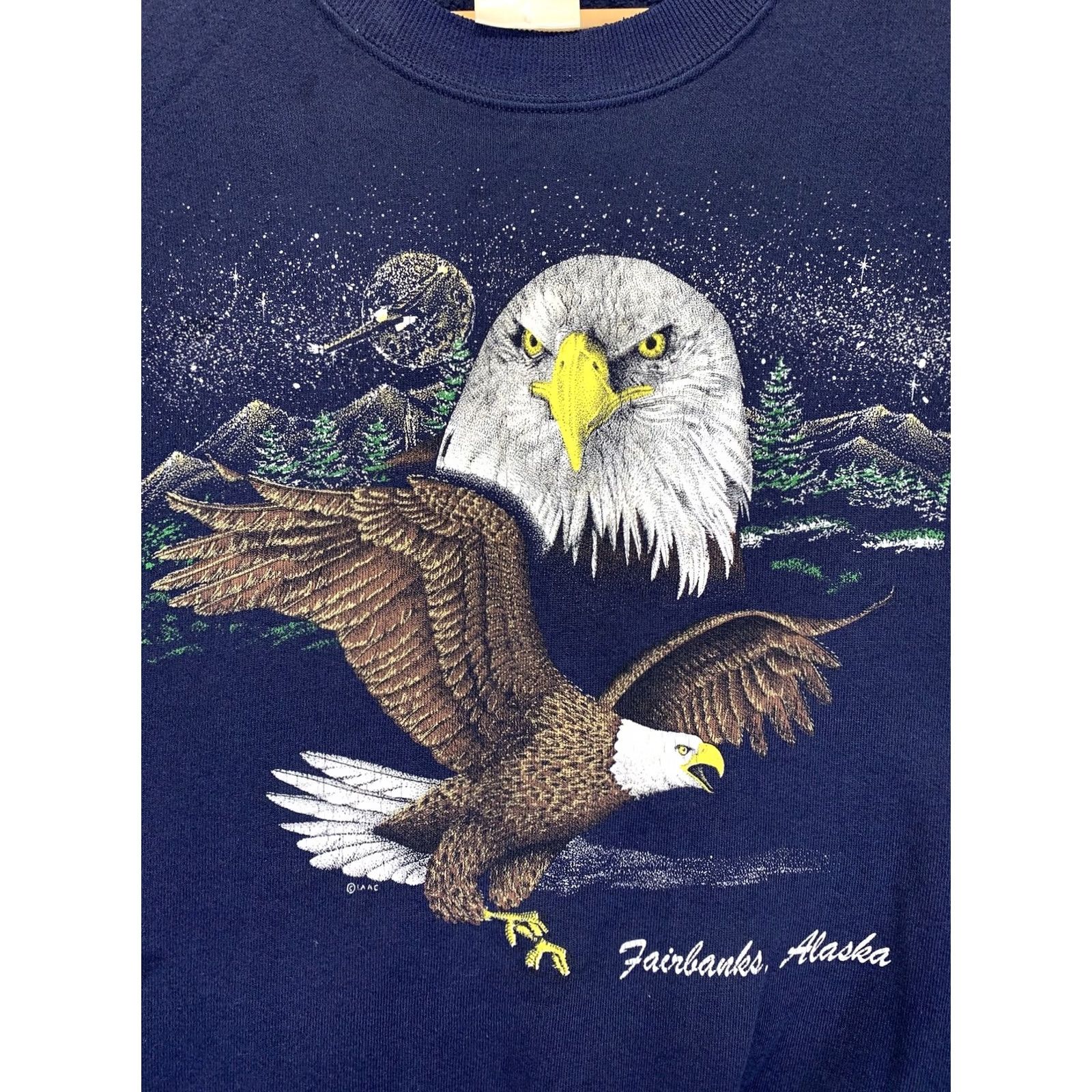 American Apparel VINTAGE Fairbanks Alaska Bald Eagle Mens Blue Graphic Sweatshirt-Large-USA Made Casual Everyday Cotton Blend Size US L / EU 52-54 / 3 - 4 Thumbnail