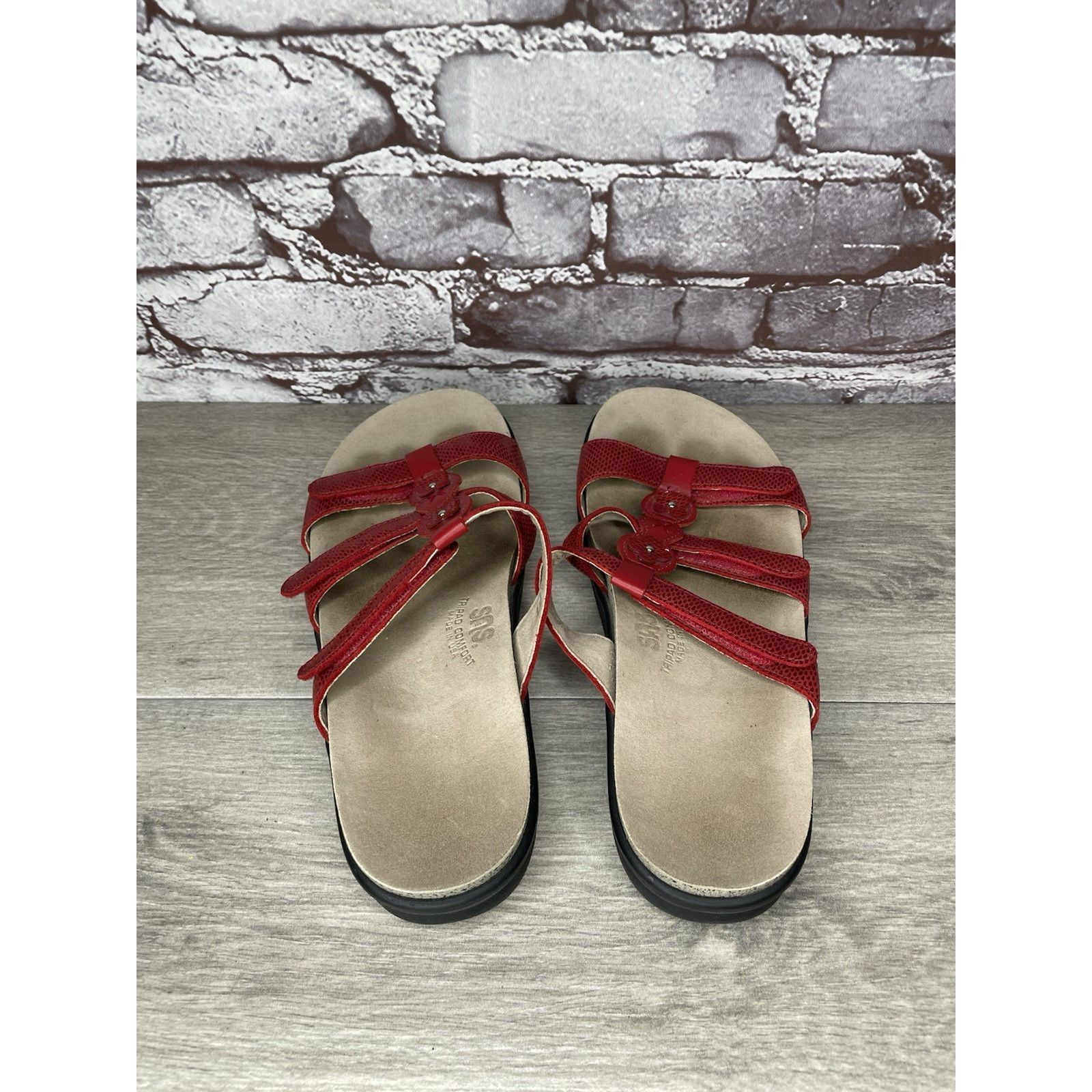 Other SAS Naples Red Leather Snakeskin Embossed 3 Strap Sandals Wo Size US 9.5 / IT 39.5 - 5 Thumbnail