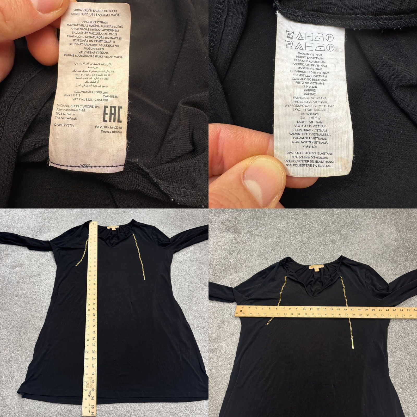 Michael Kors Michael Kors Gold Chain Shift Dress Women Large Black Long Sleeve V-Neck Classic Size L / US 10 / IT 46 - 8 Thumbnail