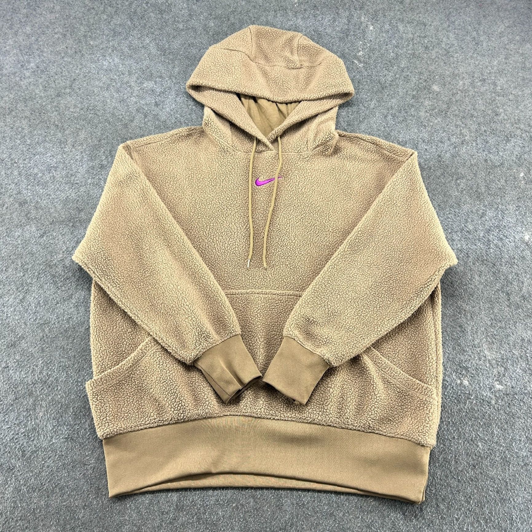 Nike Nike Hoodie Women S Small Brown Tan Pullover Sherpa Fleece Center Swoosh Polyester Cotton Lining Size S / US 4 / IT 40 - 2 Thumbnail