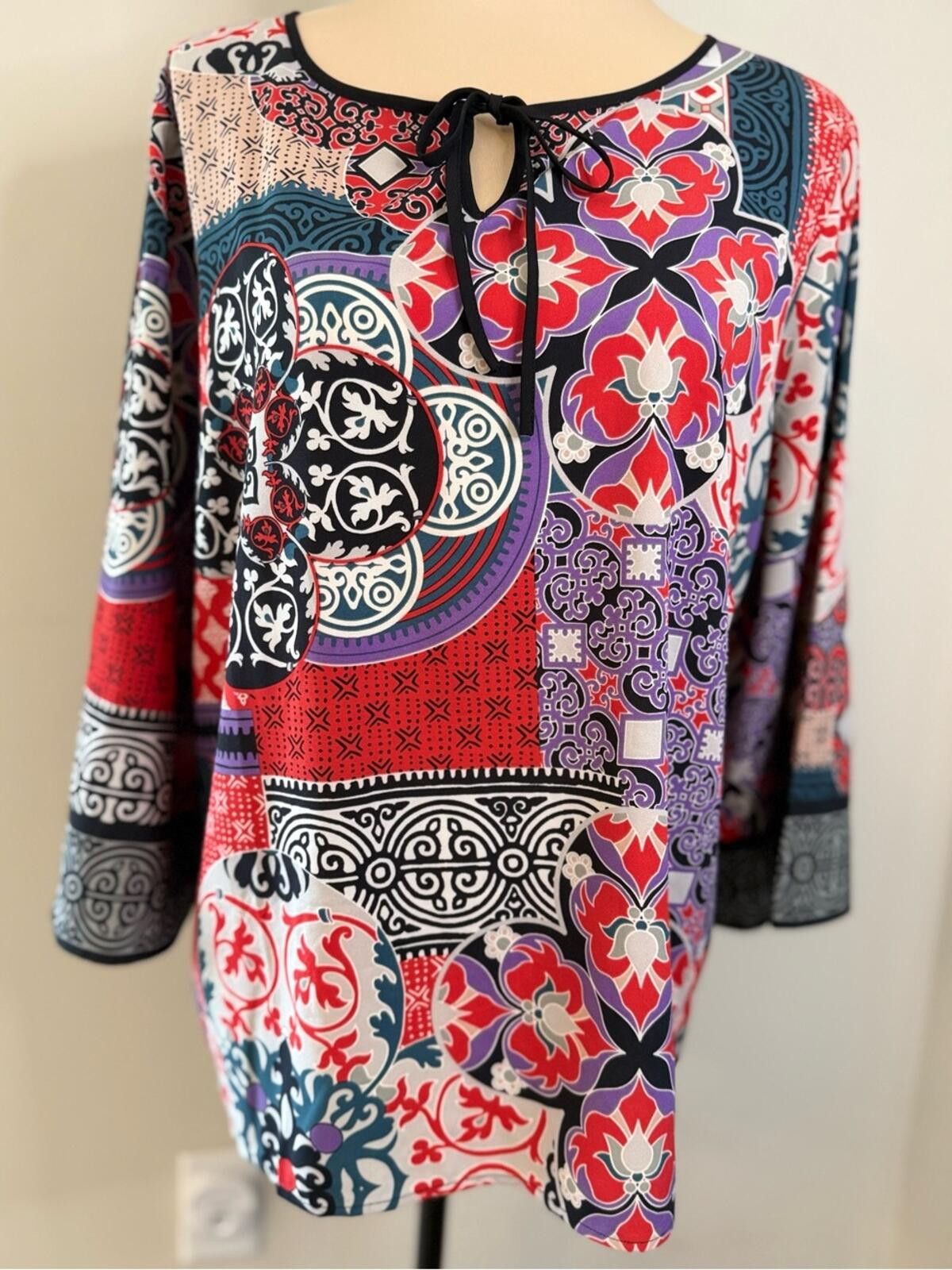 Other Bob Mackie tunic top patchwork multicolored & pattern SZ LG Size L / US 10 / IT 46 - 1 Thumbnail