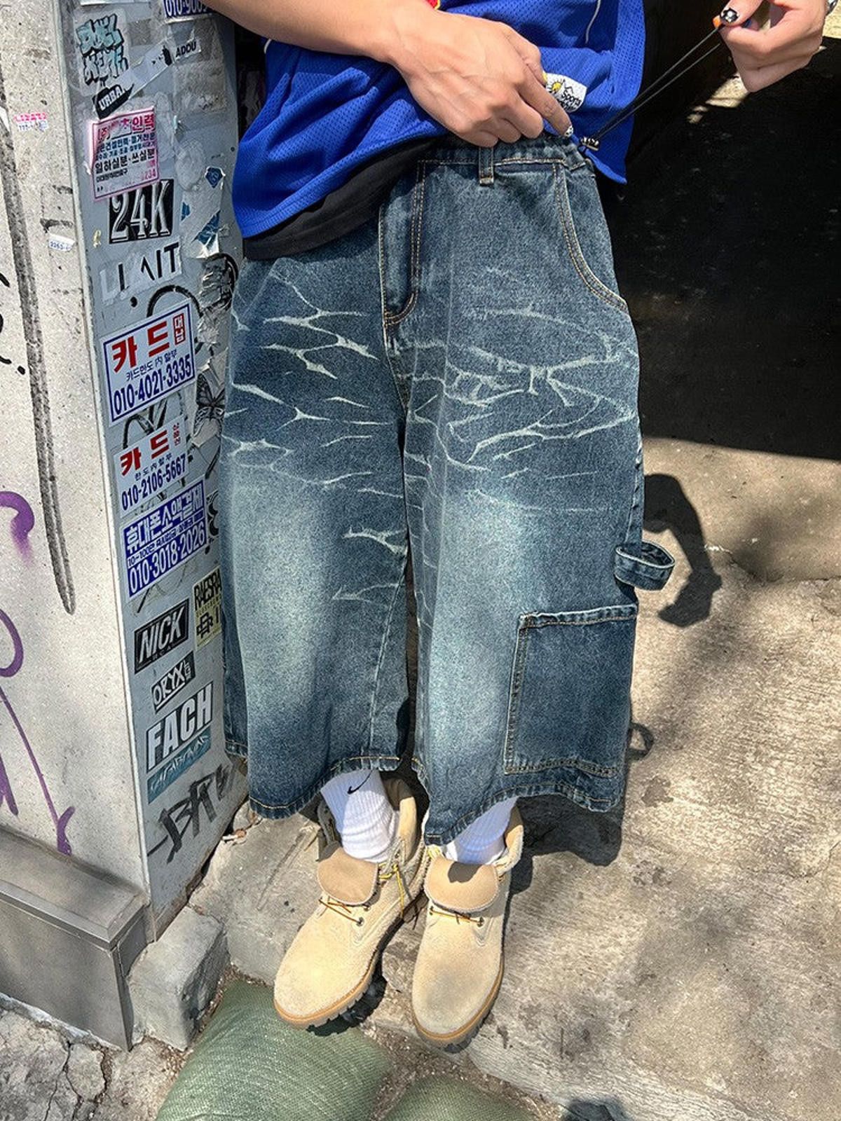 Vintage Oversized Denim Jorts, Washed Baggy Shorts Size US 33 - 6 Thumbnail