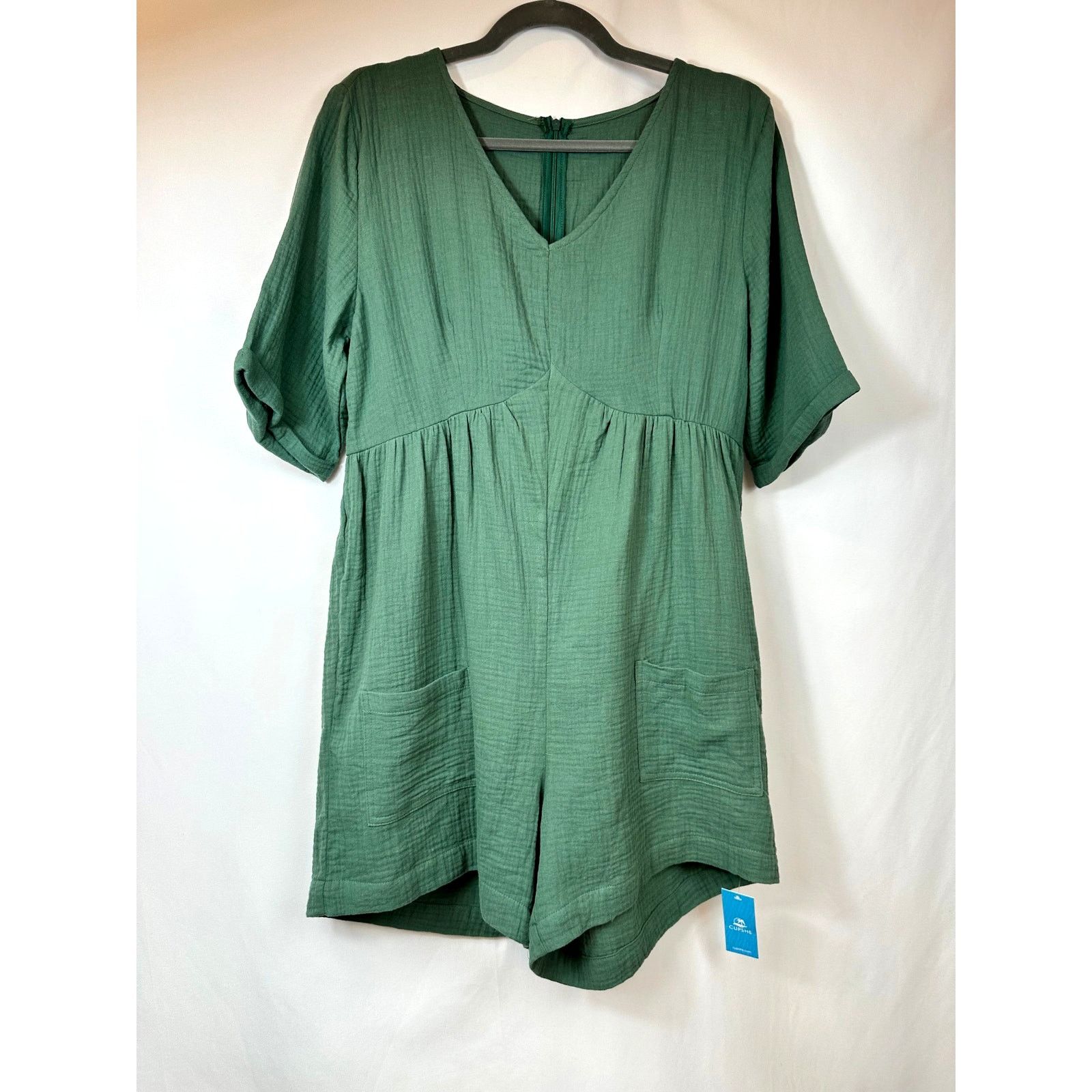 Other Cupshe Romper V Neck Wide Leg Pockets Beach Green L Size 32" / US 10 / IT 46 - 6 Thumbnail