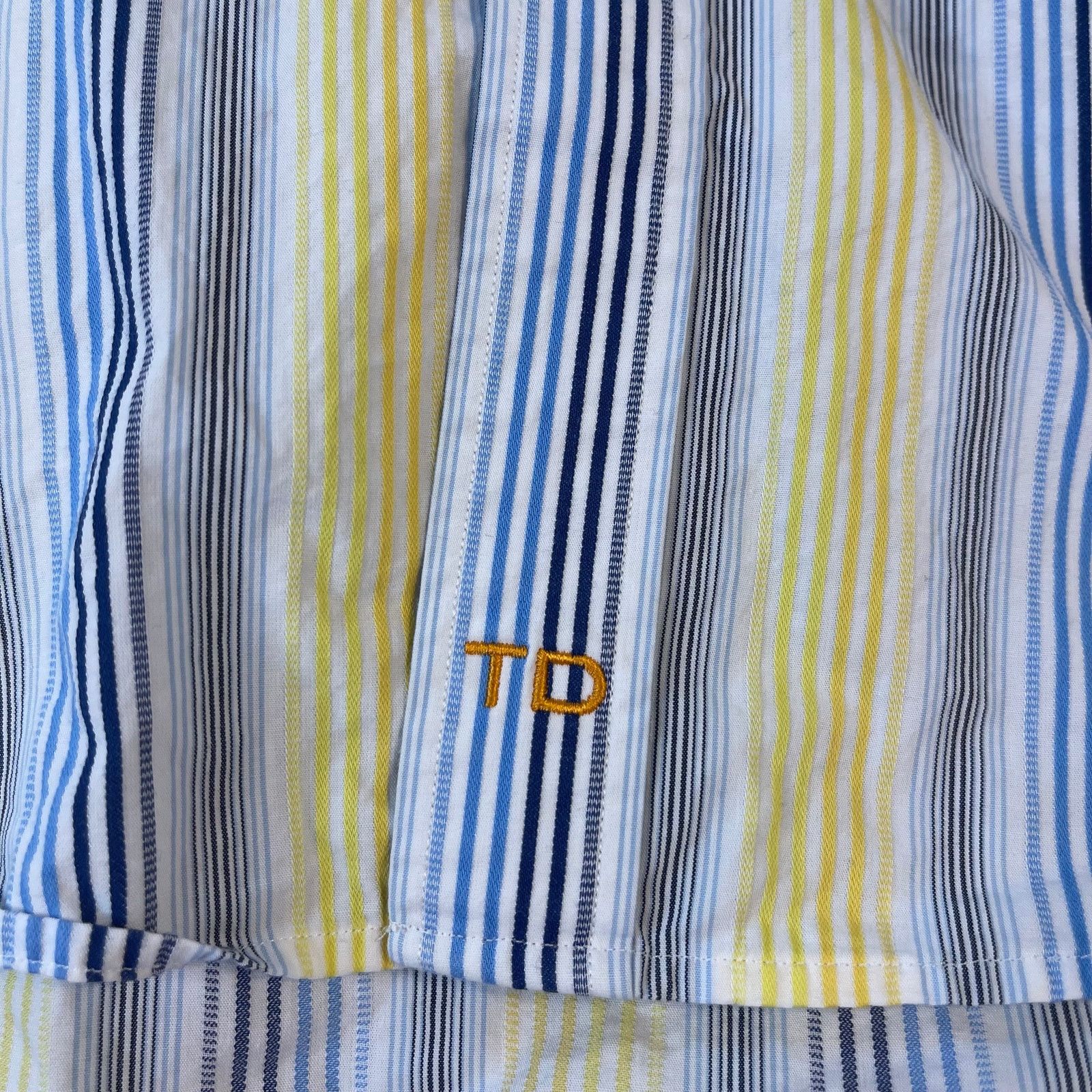 Thomas Dean Thomas Dean Button Down Blue & Yellow Striped Shirt, XXL Size US XXL / EU 58 / 5 - 6 Thumbnail