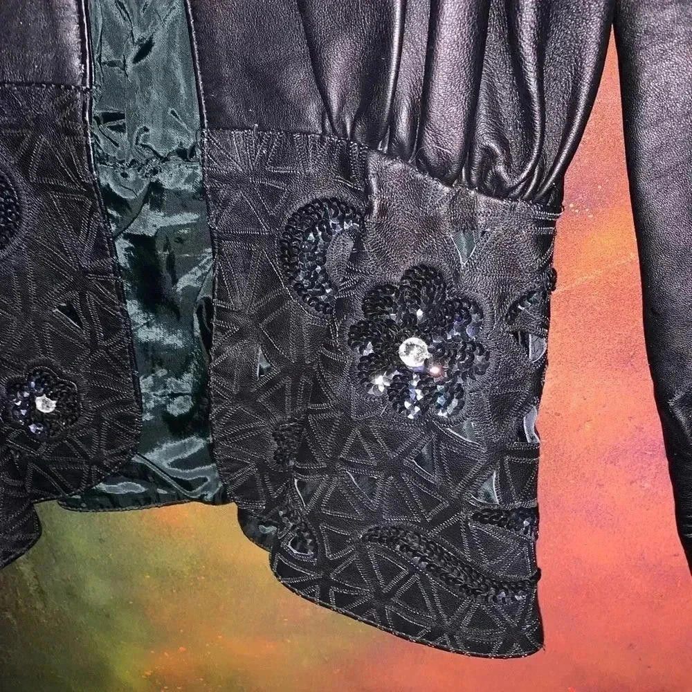 Designer Vintage leather jacket with sequin detail Size M / US 6-8 / IT 42-44 - 5 Thumbnail