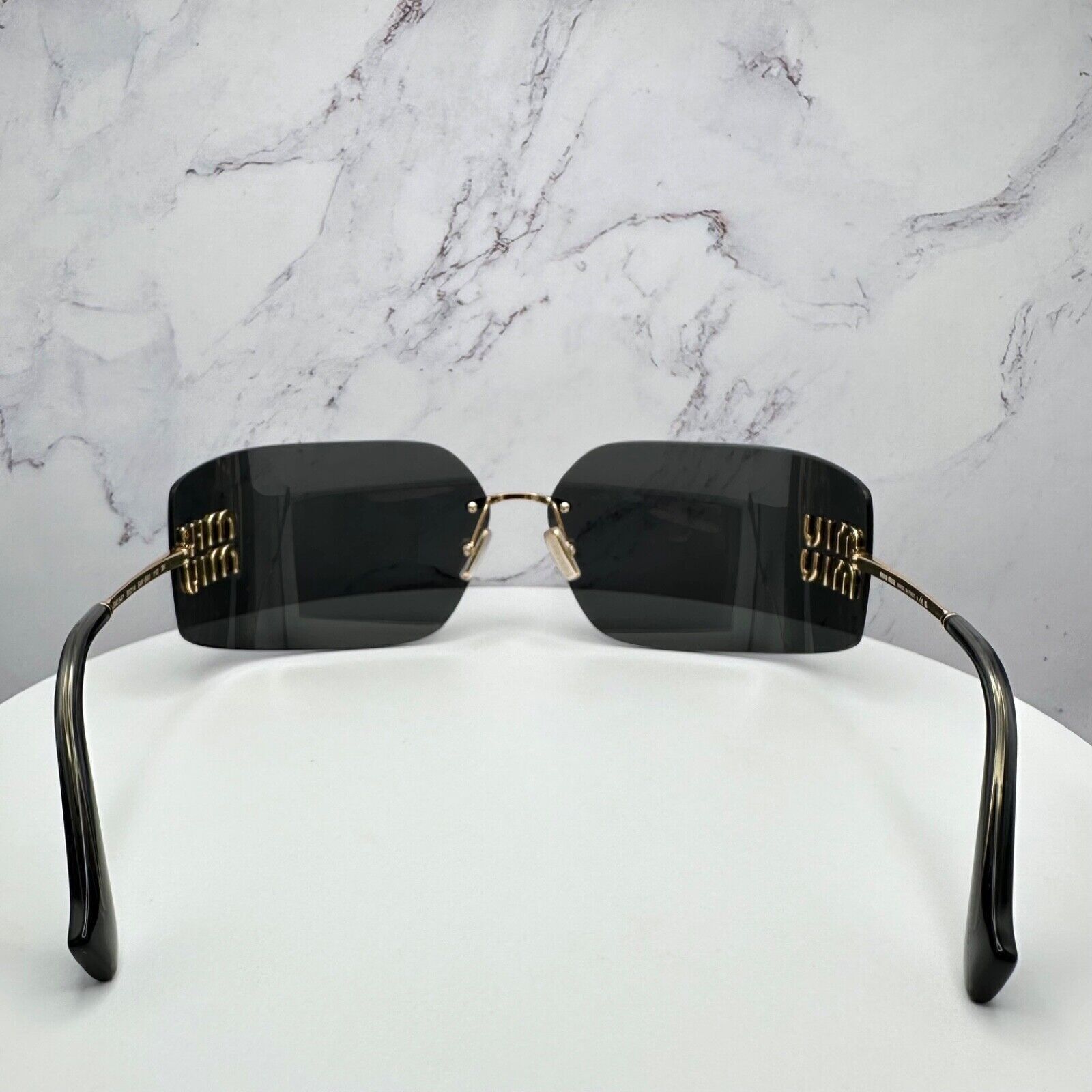 Miu Miu New MIU MIU Sunglasses Gold Rimless Wrap Square Size ONE SIZE - 12 Thumbnail