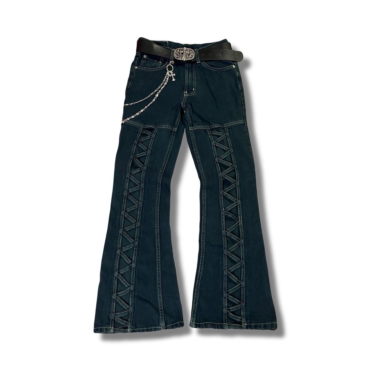 Japanese Brand 2000s Status Jeans Lace-Up Flared Denim / Y2K Punk Rock Size 26" / US 2 / IT 38 - 1 Thumbnail