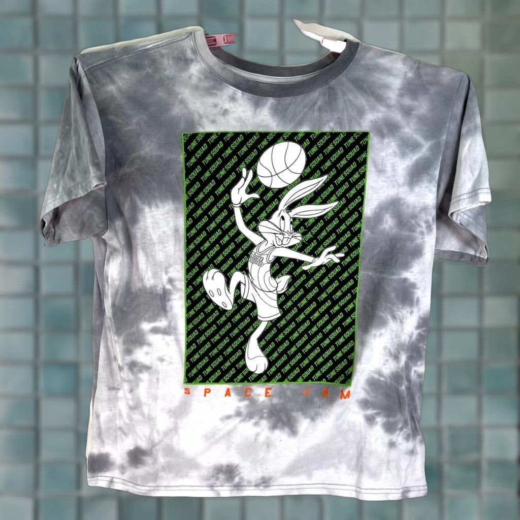 Vintage Space Jam Bugs Bunny Tie Dye Men’s L T-Shirt Gray Looney Tunes Squad Shirt Graphic Print Cartoon 2010s Mens Size US L / EU 52-54 / 3 - 1 Thumbnail