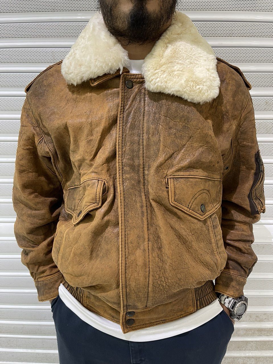 Vintage DISTRESSED SUB URBAN BOMBER LEATHER JACKET Size US M / EU 48-50 / 2 - 1 Thumbnail
