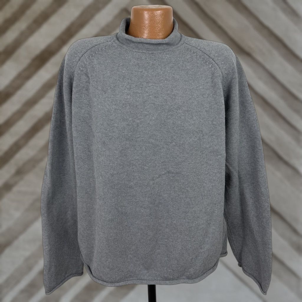 VINTAGE J.CREW Sweater Mens XL Roll Neck Oarsman Gray Cotton Knit Mock Neck Pullover 80s 90s Nautical Preppy Classic College Beach Retro