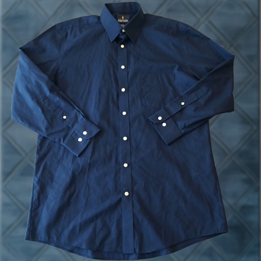 Stafford Stafford Shirt Mens 16.5 Blue Long Sleeve Button-Up Cotton Blend Shirts Mens Blue 16.5 Button-Up Shirt Men Size US XL / EU 56 / 4 - 1 Thumbnail