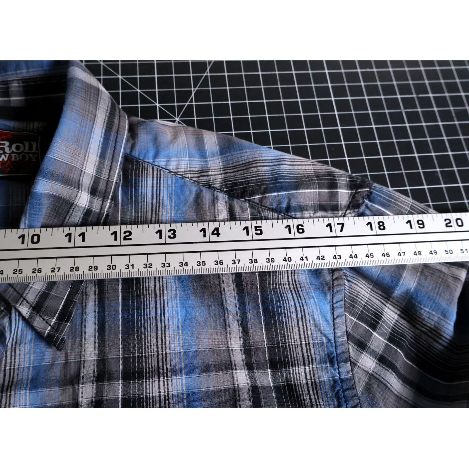 Vintage Rock & Roll Cowboy Shirt Men's Large Blue Plaid Pearl Snap Roll Tab Sleeves Size US L / EU 52-54 / 3 - 7 Thumbnail