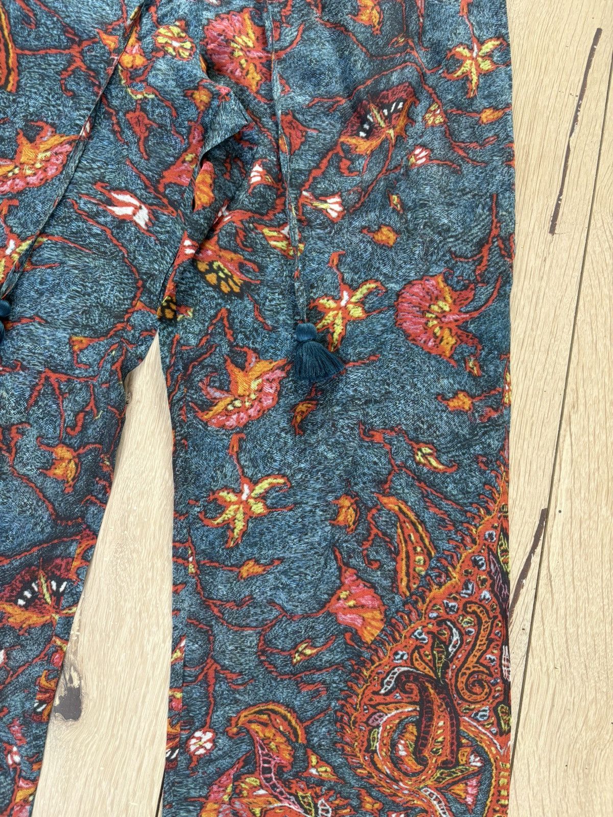 Figue Beautiful Figue Silk Bohemian Wide Leg Pants in Teal Floral Size 28" / US 6 / IT 42 - 3 Thumbnail
