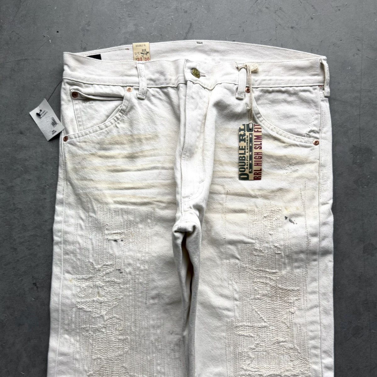 RRL Ralph Lauren RRL RALPH LAUREN HIGH SLIM REPAIRED NATURAL JEANS 33x30 NWT Size US 33 - 3 Thumbnail