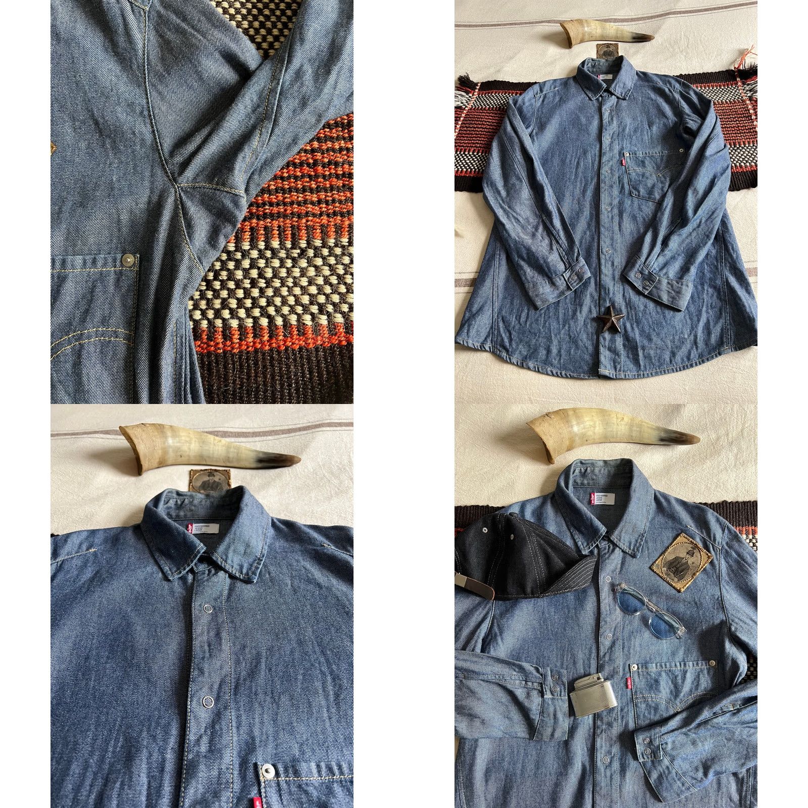 Levi's VINTAGE Levi's Engineered Shirt Mens L Denim Blue 2000 Y2K Twisted Line Twist Engineered Pocket Front Riveted X-Large Size US L / EU 52-54 / 3 - 8 Thumbnail