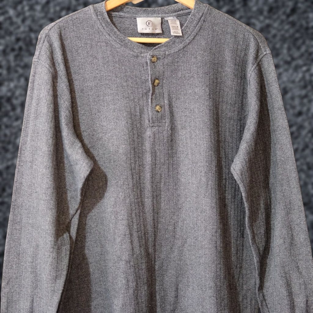 Farah Farah Henley Shirt Gray Long Sleeve Ribbed Knit Casual Mens M Size US M / EU 48-50 / 2 - 1 Thumbnail