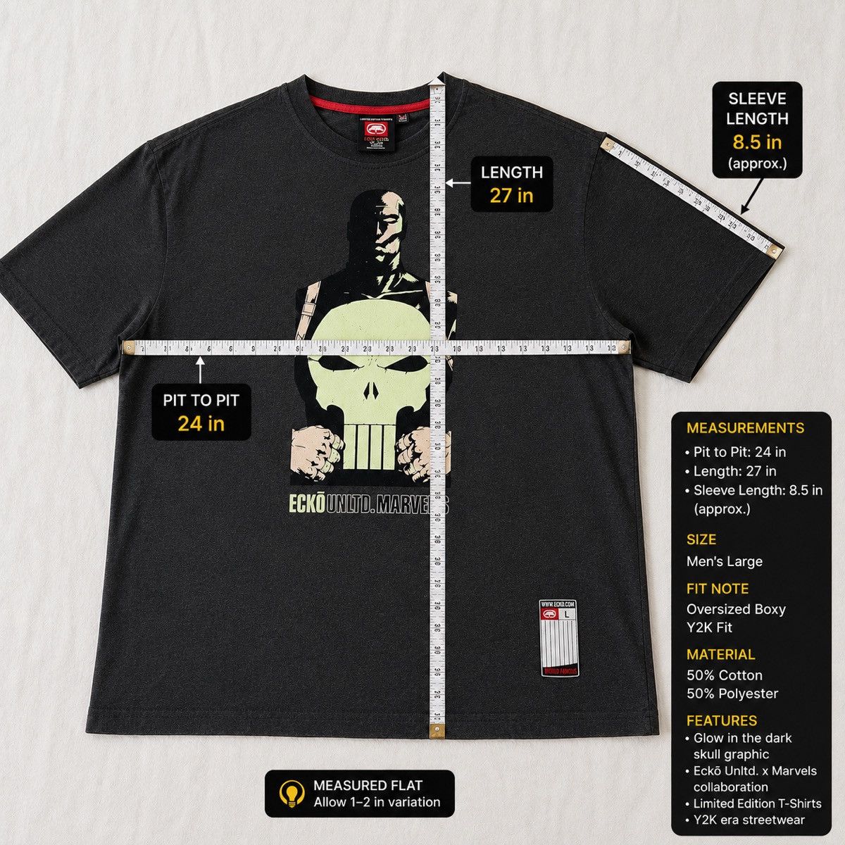 Ecko Unltd. Ecko Unltd Marvel Punisher Skull Glow In The Dark T Shirt Size US L / EU 52-54 / 3 - 10 Thumbnail