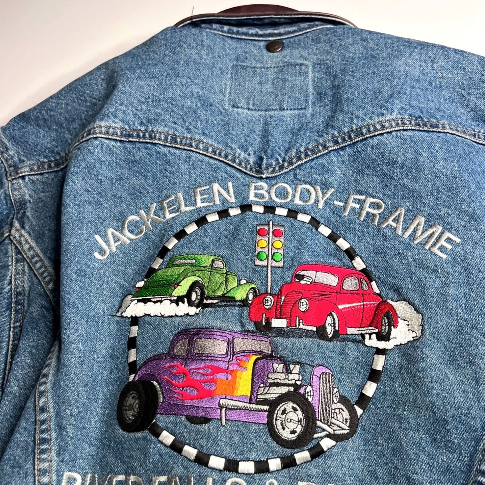 Vintage VINTAGE International Denim ID Wear Trucker Jacket Leather Collar Embroidered Geometric Mickey? Size US M / EU 48-50 / 2 - 2 Thumbnail