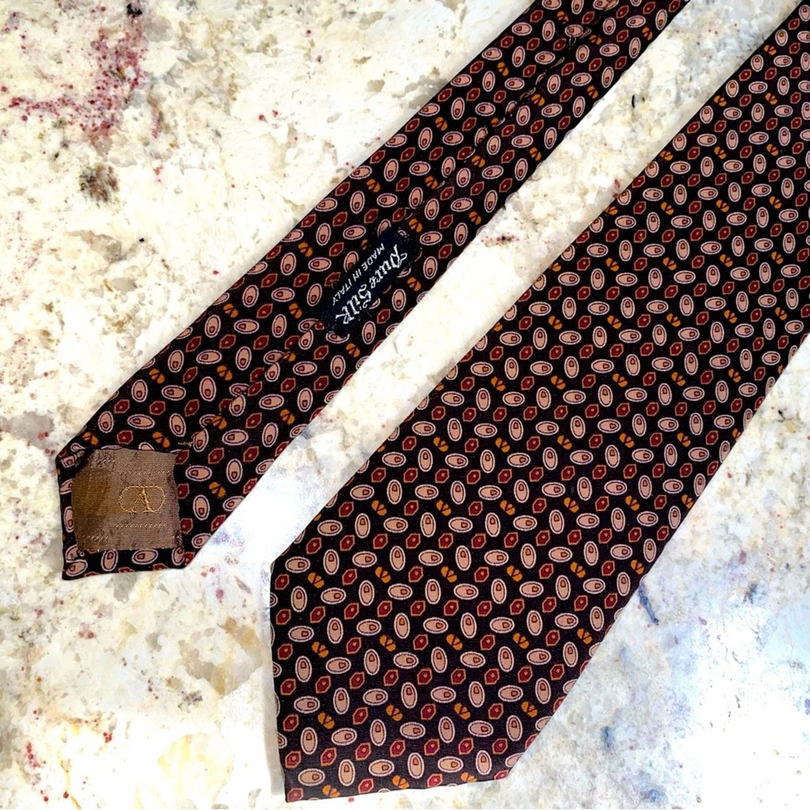 Valentino VALENTINO Men’s $220 100% Silk Designer Tie Black Brown Size ONE SIZE - 3 Thumbnail