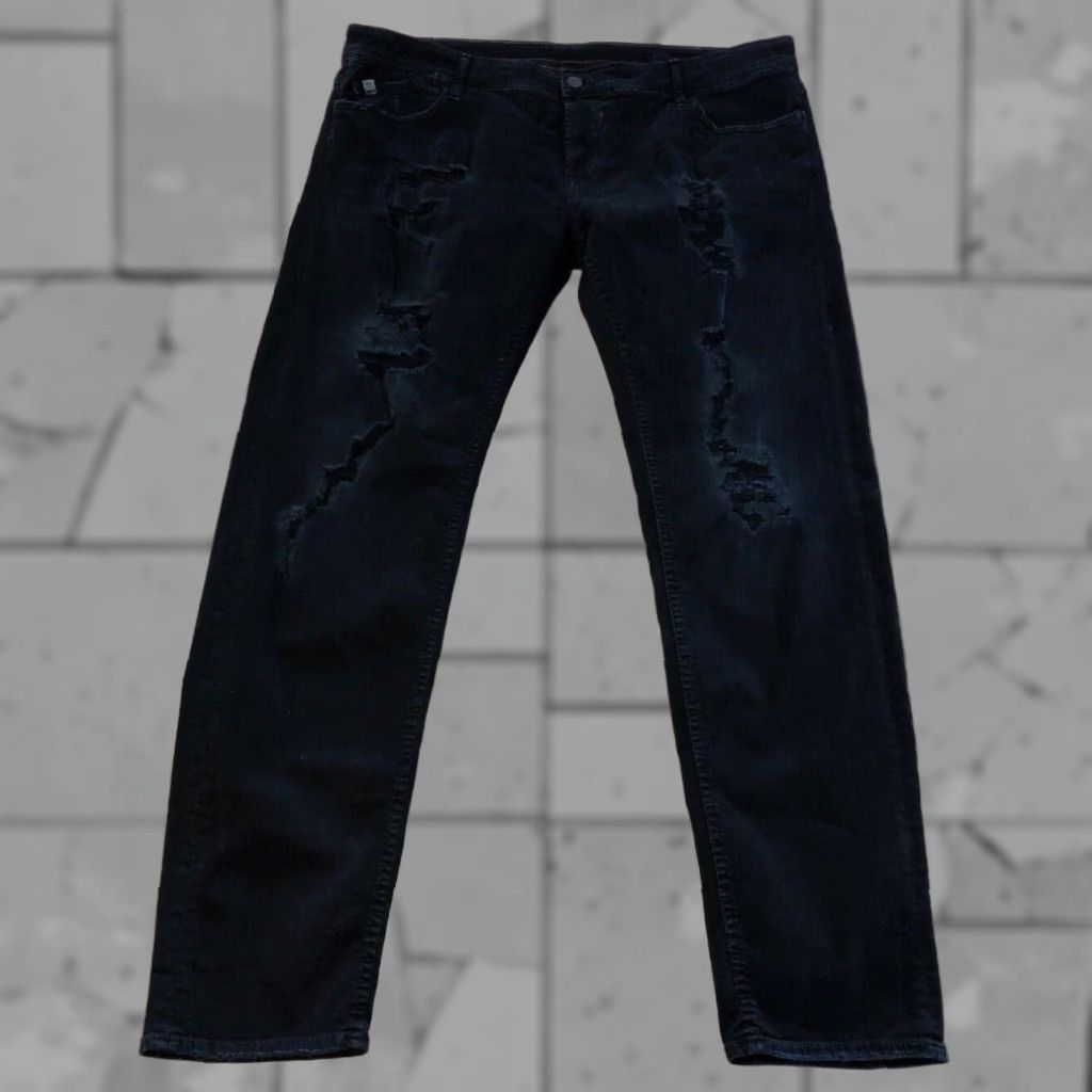 Vintage Creation Francaise Mens Black Distressed Straight Jeans 40 x 33 Button Fly Mens Size US 40 / EU 56 - 1 Thumbnail