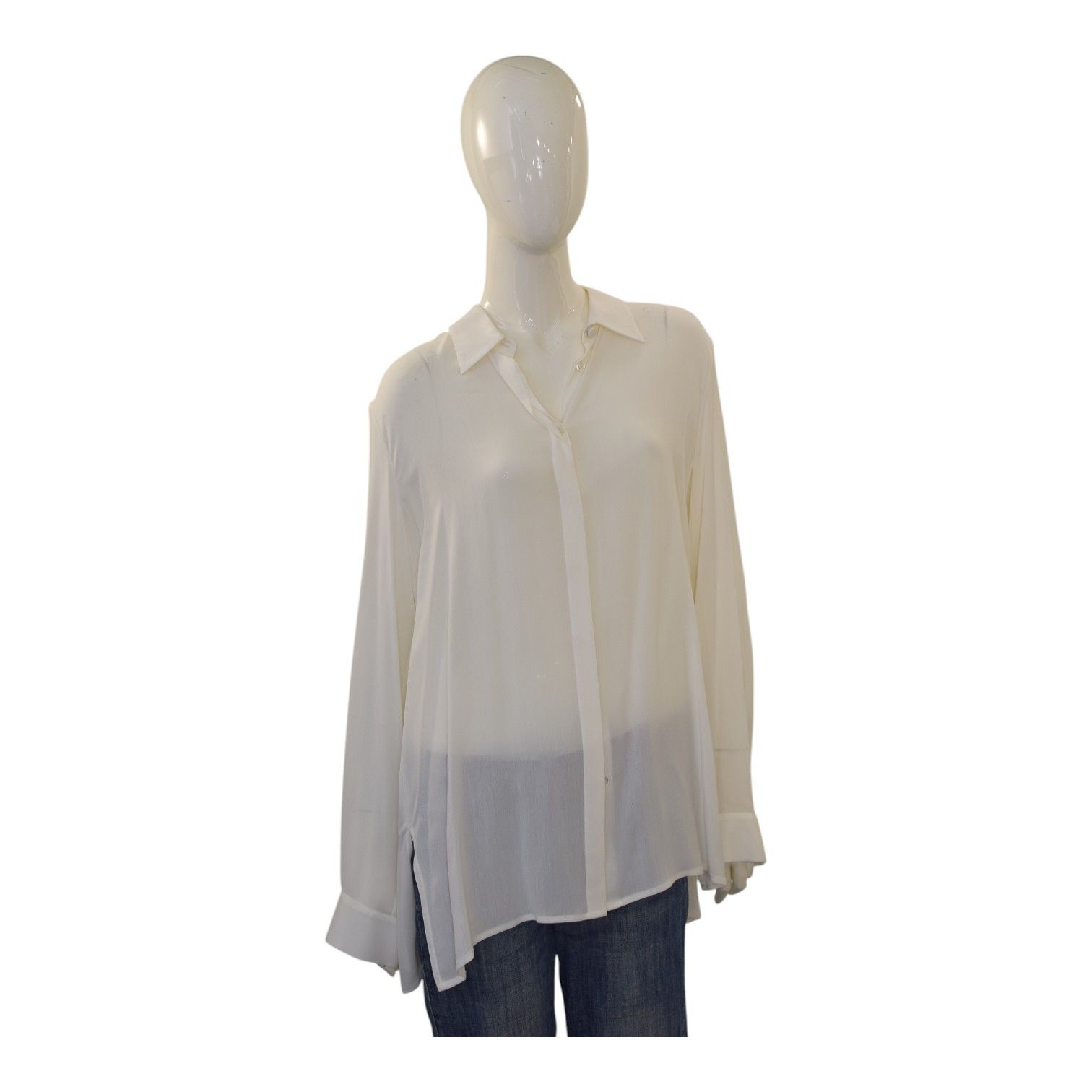 The Row The Row CARLTON White Sheer Viscose Oversized Blouse Size L / US 10 / IT 46 - 1 Thumbnail