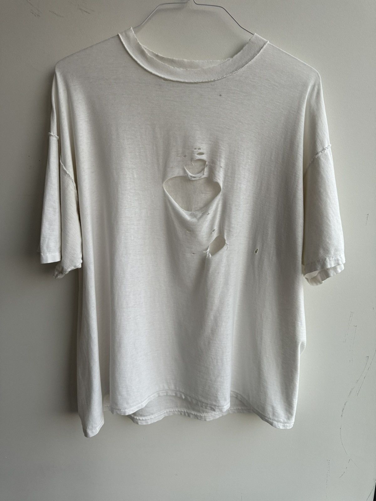 image of Vintage Inside Out T Shirt Thrashed Distressed Oversized in White, Men's (Size XL)