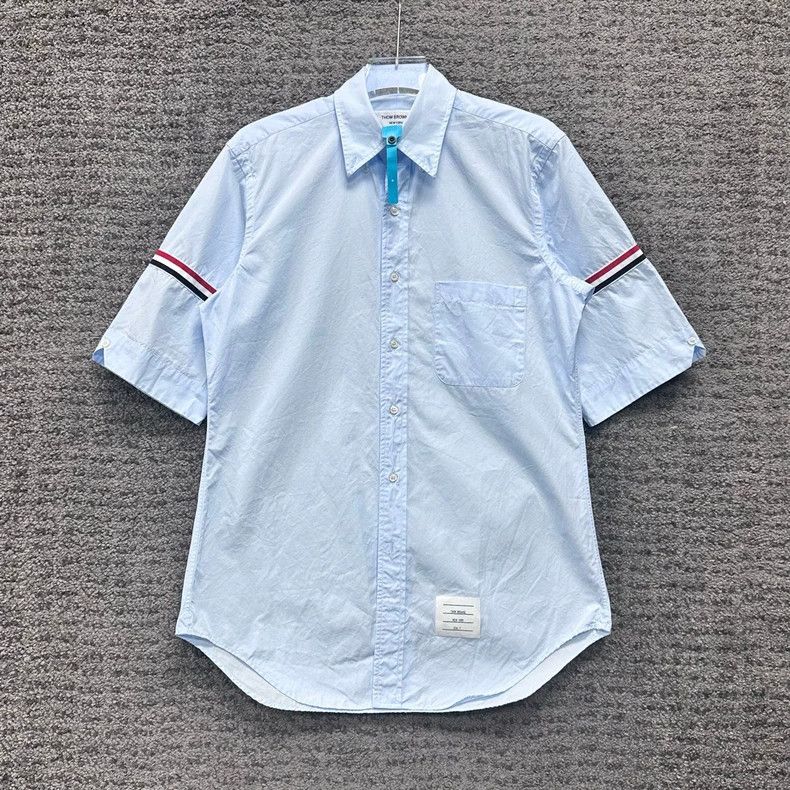 Thom Browne Thom browne Satin three-color striped light blue shirt 2503 Size US L / EU 52-54 / 3 - 1 Thumbnail
