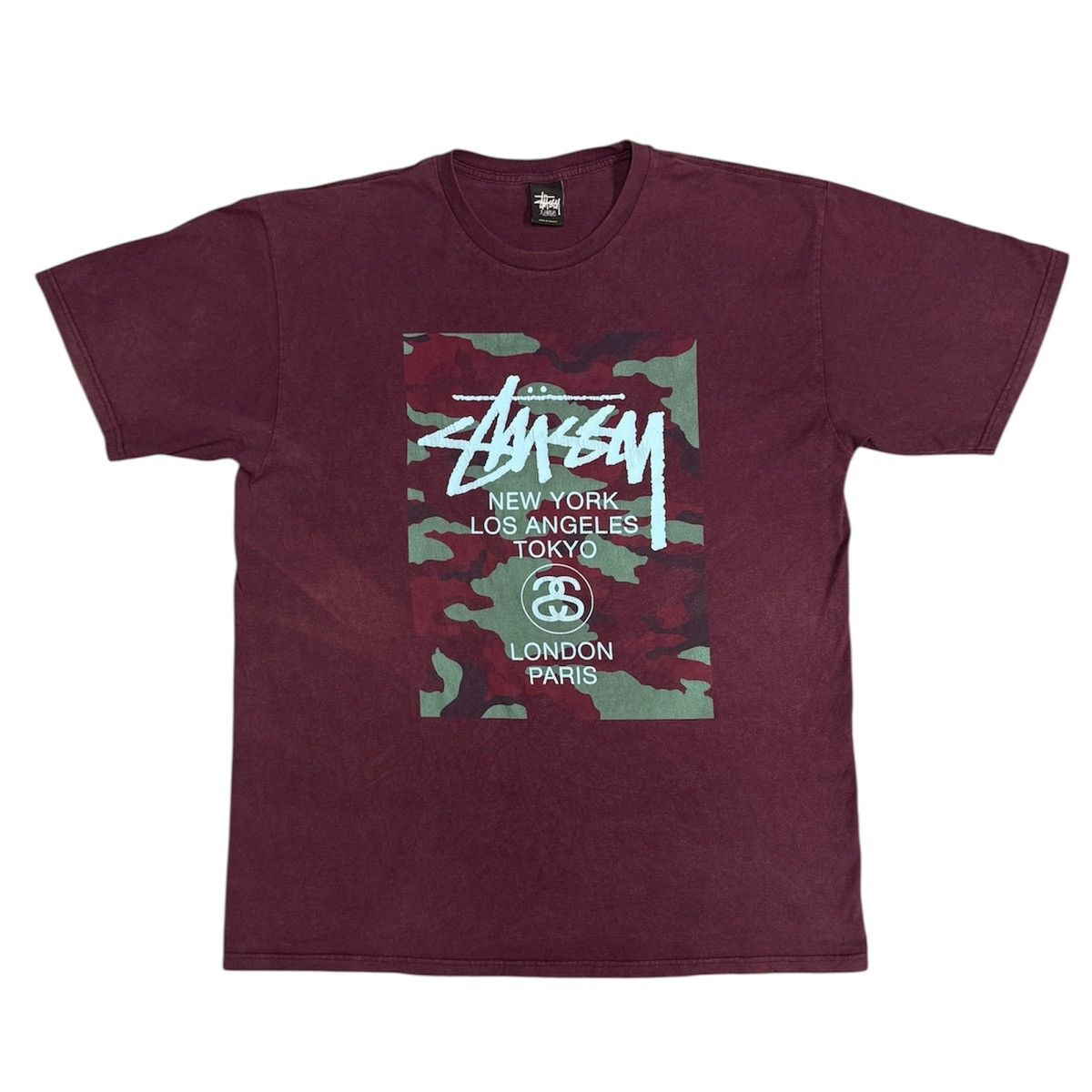 Stussy Vintage STUSSY Worldwide Burgundy & Blue T-Shirt - XL Y2K Size US XL / EU 56 / 4 - 1 Thumbnail