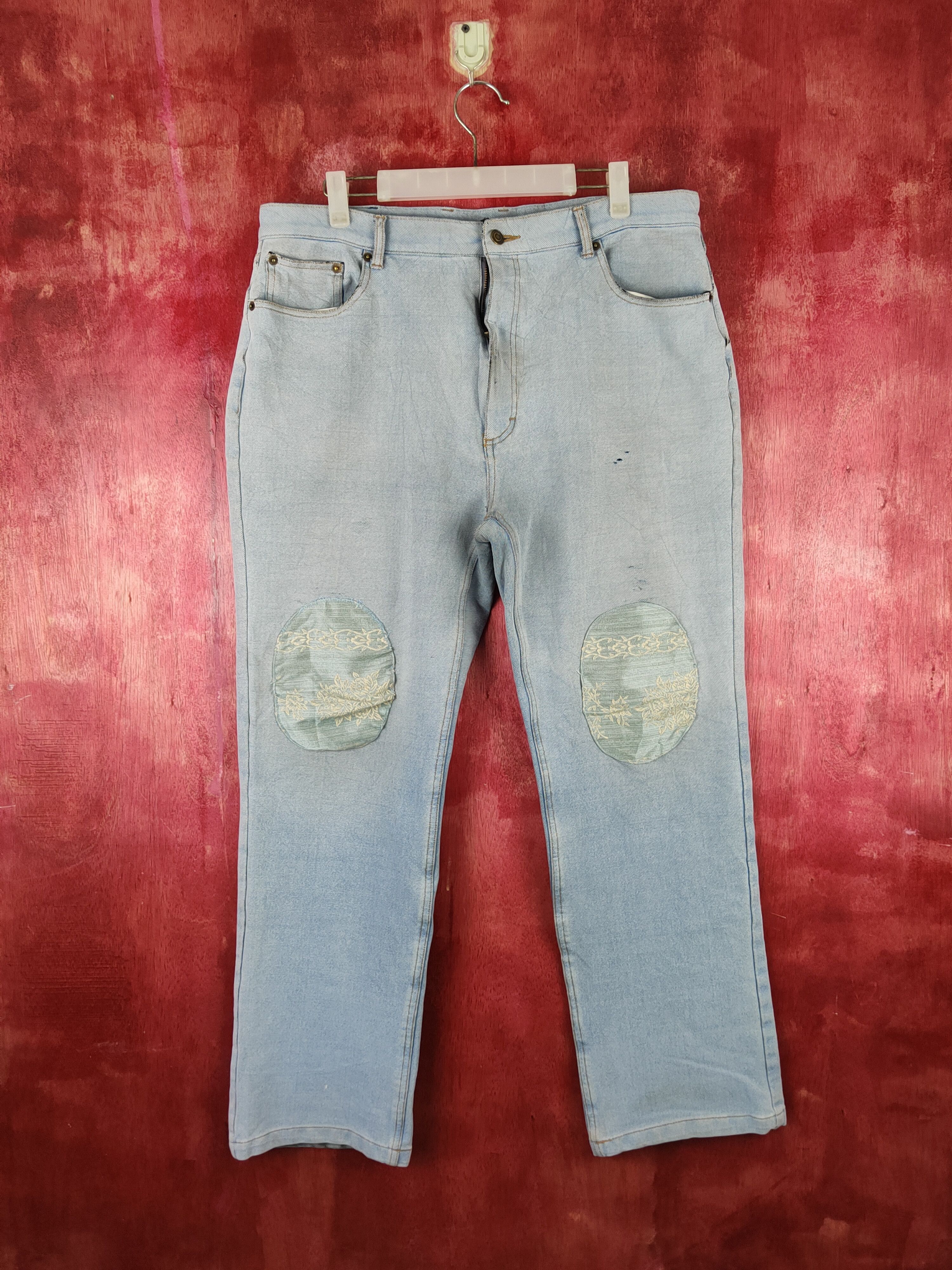 Japanese Brand Comme le vent Homme Blue Distressed Ripped Soft Jeans #S1637 Size US 35 - 1 Thumbnail