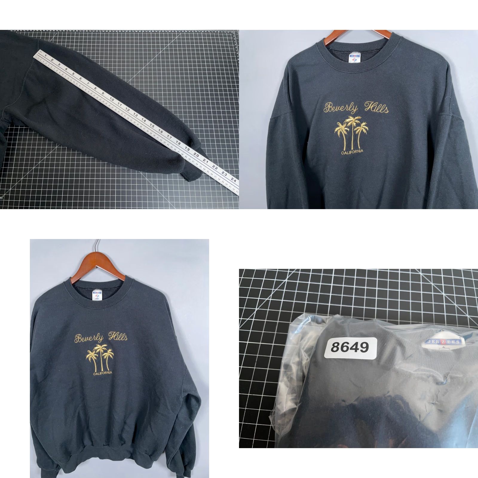 Jerzees VINTAGE Jerzees Sweatshirt Men XL Black Embroidered Beverly Hills California 50/50 90s City Retro Cotton Blend Graphic Print Crew Neck Pullover Size US XL / EU 56 / 4 - 8 Thumbnail