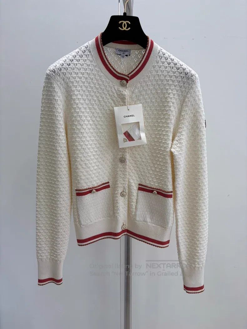 Chanel White and orange lace knitted cardigan coat