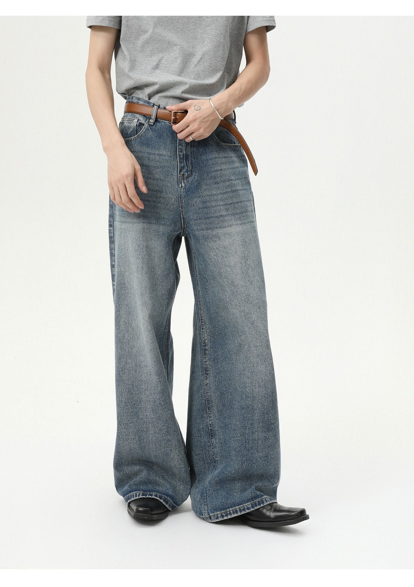 Vintage Japanese retro cleanfit straight leg wide-leg washed jeans Size US 32 / EU 48 - 2 Thumbnail