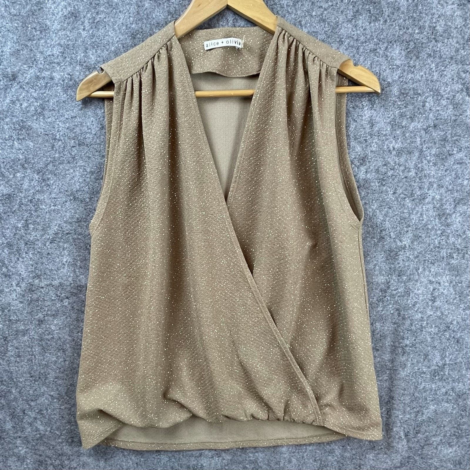Alice + Olivia Lilah Crossover Blouse Womens Medium Glitter