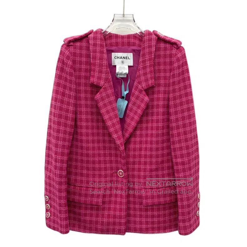 Chanel Chanel Seoul Series Rose Pink Plaid Cotton Lapel Single-br Size XS / US 0-2 / IT 36-38 - 1 Thumbnail