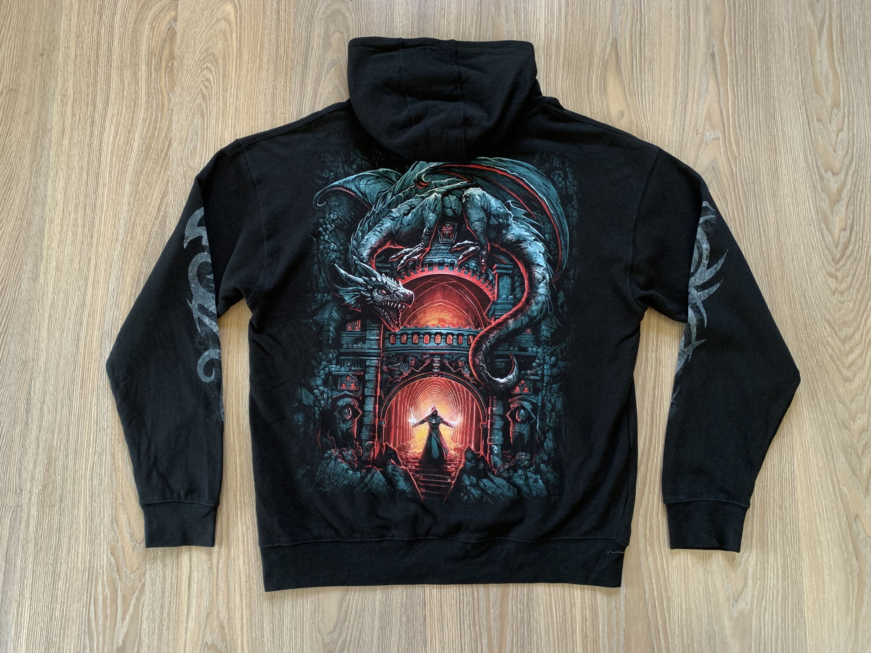 Japanese Brand × Vintage Vintage Spiral All Over Print Dragon Big Logo Hoodie Size US XXL / EU 58 / 5 - 3 Thumbnail