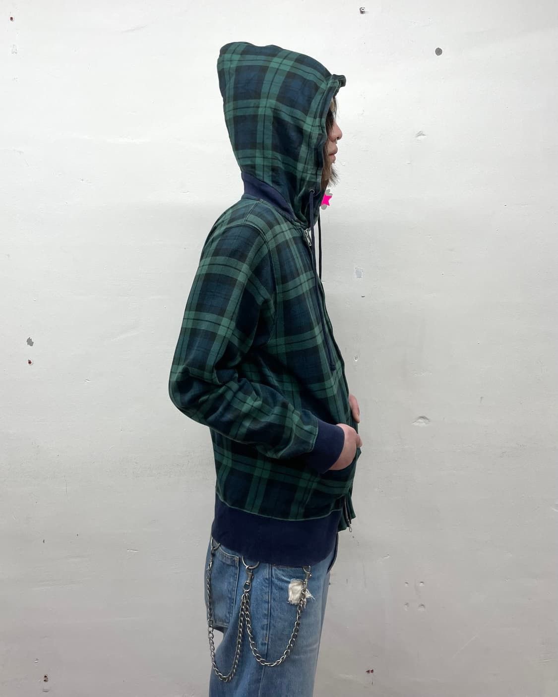 Beams Plus 2000's Beams Asymmetric Wire Hood Zip-Up Check Hooded Jacket Size US L / EU 52-54 / 3 - 11 Thumbnail