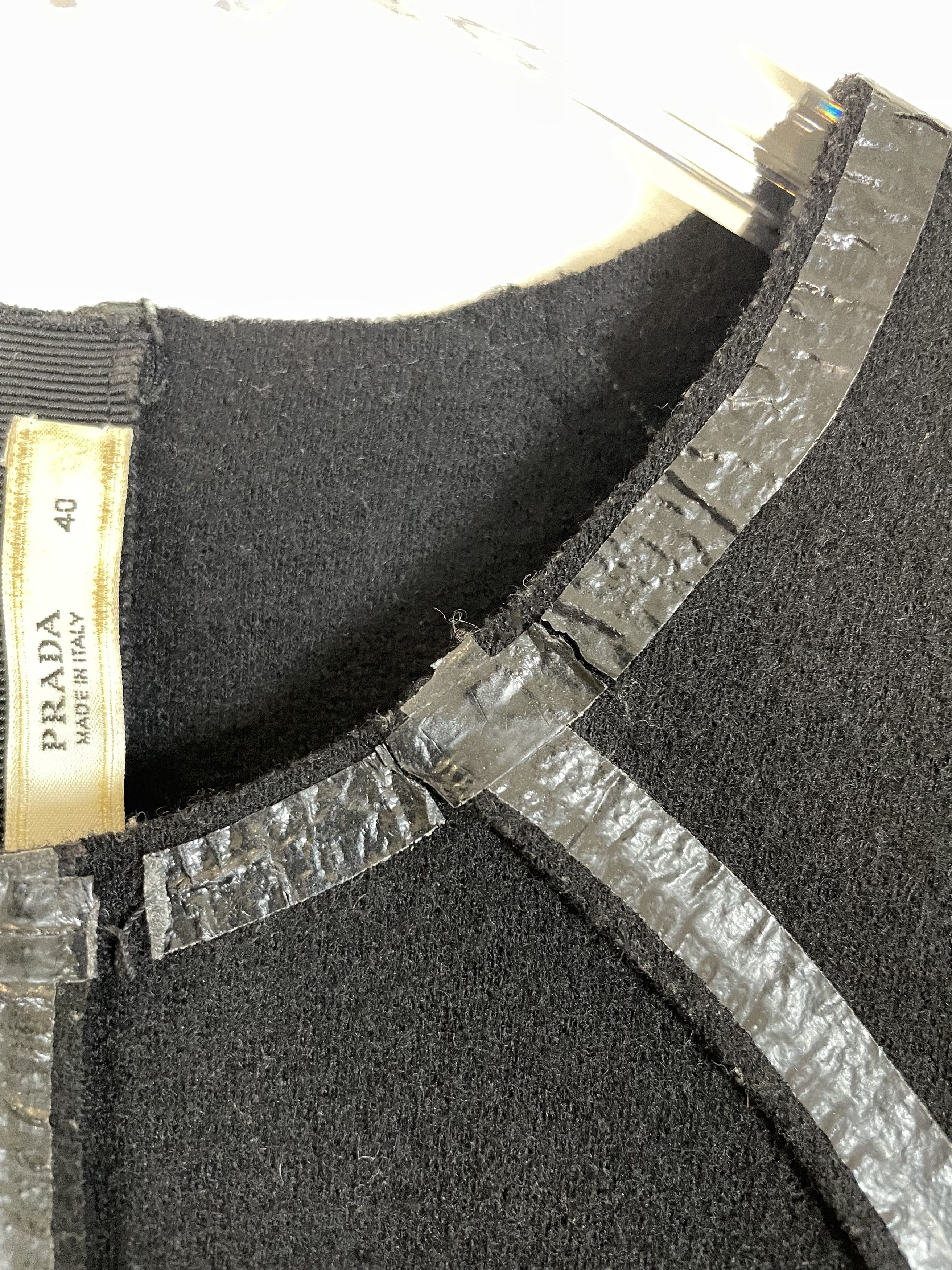 Prada Black Wool Vinyl Trim Detail Dress | Size IT 40 UK 8 Small Size XS / US 0-2 / IT 36-38 - 13 Thumbnail