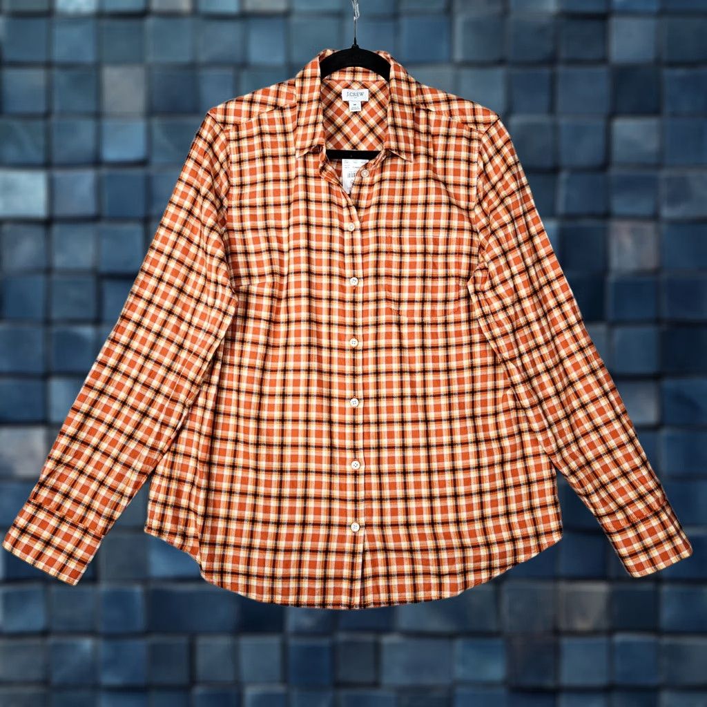 J.Crew J.CREW Plaid Flannel Shirt Multi Color Size M Women Front Collared Long Sleeve Casual Basic Blouse Size M / US 6-8 / IT 42-44 - 1 Thumbnail
