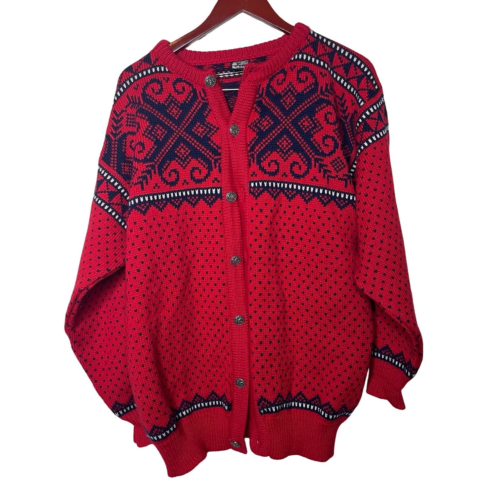 Dale Of Norway Dale of Norway Vintage Red Navy Fair Isle Cardigan XL Size XL / US 12-14 / IT 48-50 - 1 Thumbnail